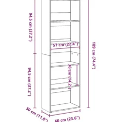 vidaXL - Boekenkast met 5 vakken voor woonkamers - Sonoma eiken - 60x30x189 cm