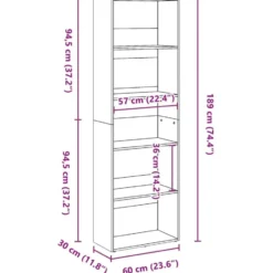 vidaXL - Boekenkast met 5 vakken voor woonkamers - Sonoma eiken - 60x30x189 cm