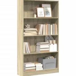 vidaXL - Boekenkast met 3 vakken - Sonoma eiken - Bewerkt hout - 80x24x109 cm