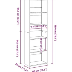 vidaXL - Boekenkast met 5 vakken voor woonkamers - Wit - Hout - 60x30x189 cm
