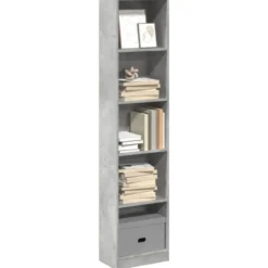 vidaXL - Boekenkast met 5 vakken - Betongrijs - Bewerkt hout - 40x24x176 cm