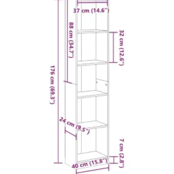 vidaXL - Boekenkast met 5 vakken - Betongrijs - Bewerkt hout - 40x24x176 cm