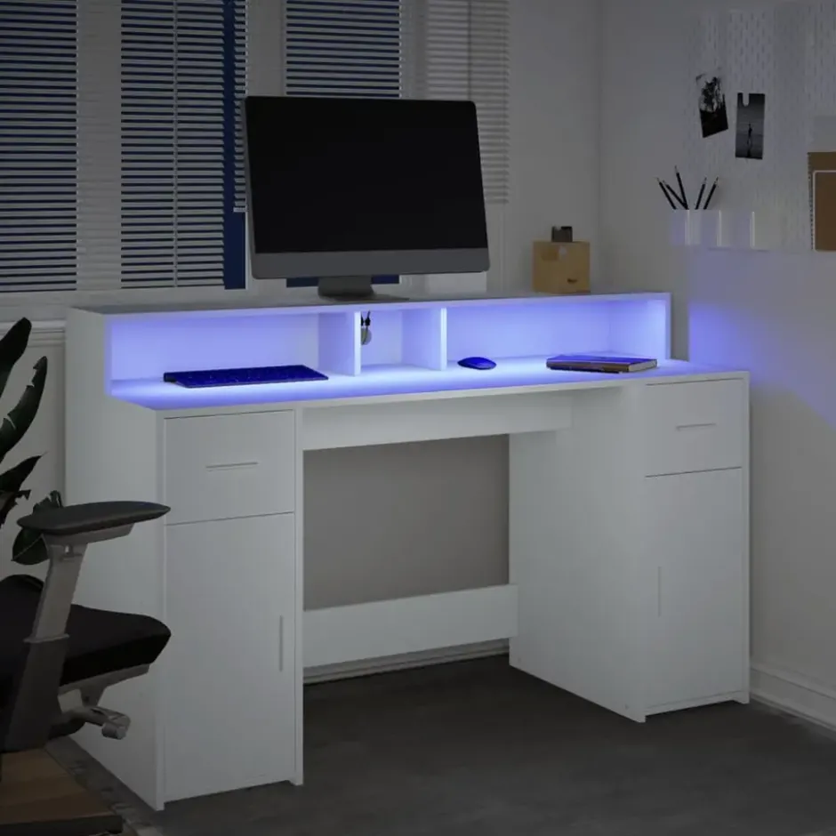 vidaXL - Bureau - Wit - Bewerkt hout - 140 x 55 x 91 cm