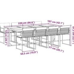 vidaXL - 9-delige inklapbaar Tuinset gris kussens -Zwart textileen - 220x107 cm