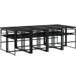 vidaXL - 9-delige inklapbaar Tuinset gris kussens -Zwart textileen - 220x107 cm