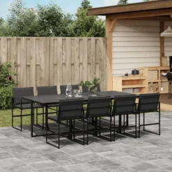 vidaXL - 9-delige inklapbaar Tuinset gris kussens -Zwart textileen - 220x107 cm