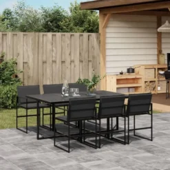 vidaXL - 7-delige inklapbaar Tuinset gris kussens -Zwart textileen - 165x107 cm