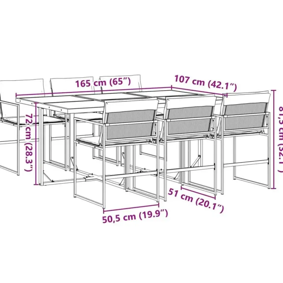 vidaXL - 7-delige inklapbaar Tuinset gris kussens -Zwart textileen - 165x107 cm