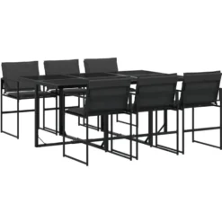 vidaXL - 7-delige inklapbaar Tuinset gris kussens -Zwart textileen - 165x107 cm