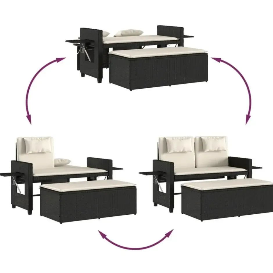 vidaXL - 2-delige Loungebanken Verstelbare met crème kussens - 113x61x87 cm