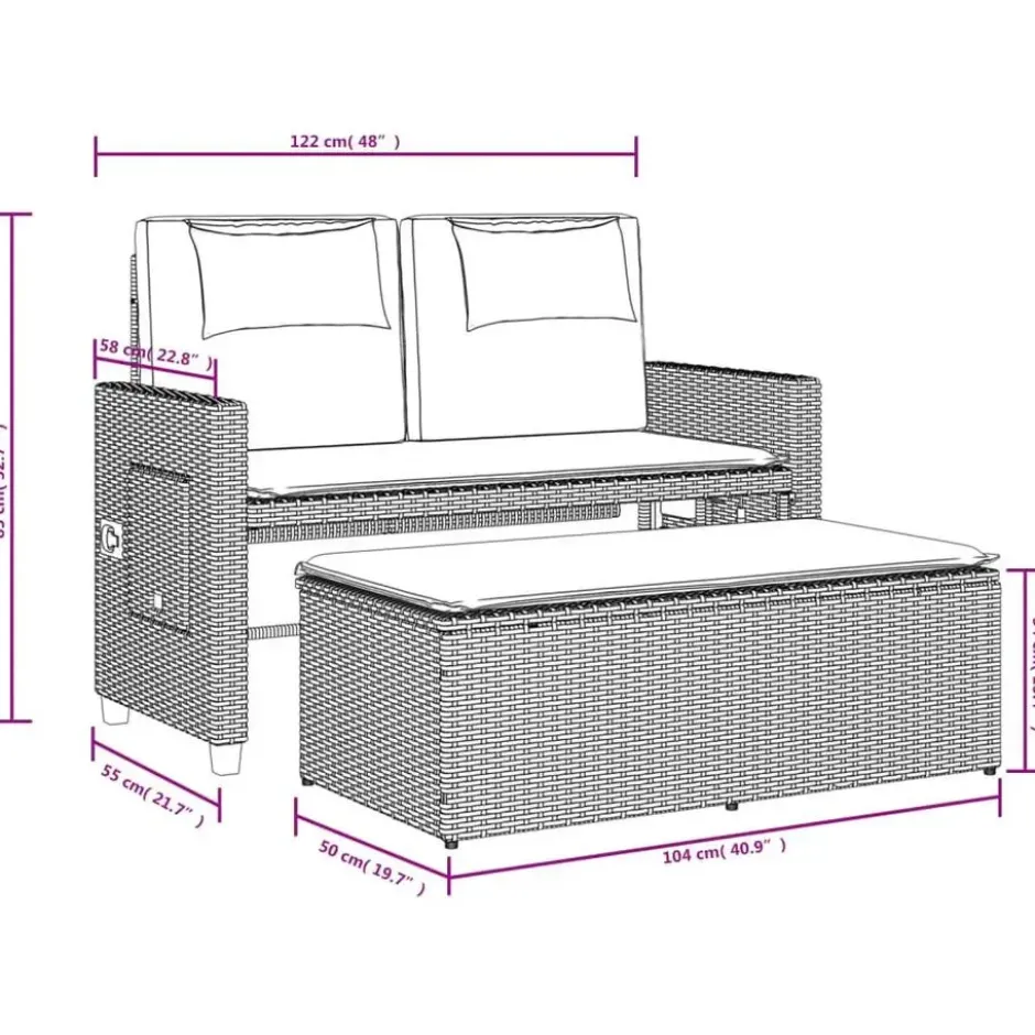vidaXL - 2-delige Loungebanken Verstelbare met crème kussens - 113x61x87 cm