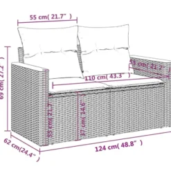 vidaXL 5-delige Loungeset kussens en kruk - hout armsteun & salontafel - Grijs