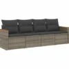 vidaXL 4-delige Loungeset met kussens en hout armsteun - Grijs - Poly rattan