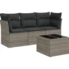 vidaXL 3-delige Loungeset met kussens en tuintafel - Grijs - Poly Rattan