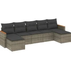 vidaXL 7-delige Loungeset voor 7 met kussens & krukken - Gris - Poly rattan