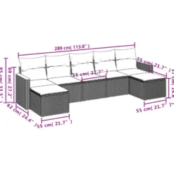 vidaXL 7-delige Loungeset voor 7 met kussens & krukken - Gris - Poly rattan