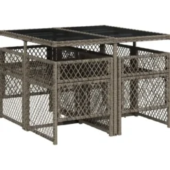 vidaXL - 5-delige Tuinset donkergrijs kussens - Grijs - PE rattan - 110x106 cm