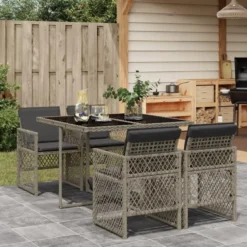 vidaXL - 5-delige Tuinset donkergrijs kussens - Grijs - PE rattan - 110x106 cm