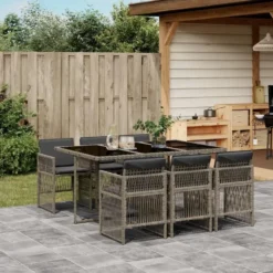 vidaXL - 7-delige Tuinset donkergrijs kussens - Grijs - PE rattan - 110x106 cm