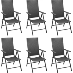 vidaXL - 7-delige Tuinset 6 fauteuils - Zwart PE rattan en aluminium - 160x80 cm