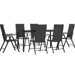 vidaXL - 7-delige Tuinset 6 fauteuils - Zwart PE rattan en aluminium - 160x80 cm