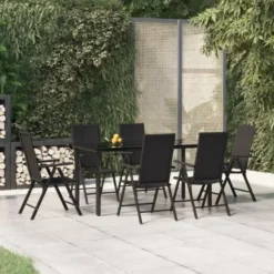vidaXL - 7-delige Tuinset 6 fauteuils - Zwart PE rattan en aluminium - 160x80 cm