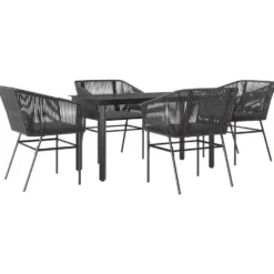 vidaXL - 5-delige Tuinset grijs kussens - Zwart PE rattan en staal - 140x70 cm