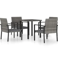 vidaXL - 5-delige Tuinset - Grijs - Poly rattan en glas - 70x70 cm