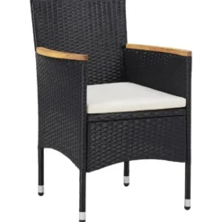 vidaXL - 5-delige Tuinset met armsteun zwart - Poly rattan en hout - ø 80 cm