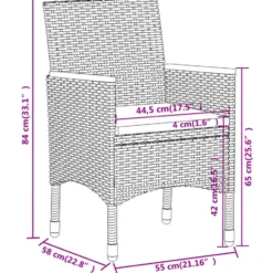 vidaXL - 5-delige Tuinset met armsteun zwart - Poly rattan en hout - ø 80 cm