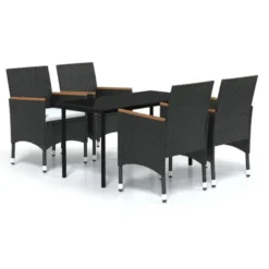 vidaXL - 5-delige Tuinset met kussens & armsteun - Zwart poly rattan - 140x70 cm