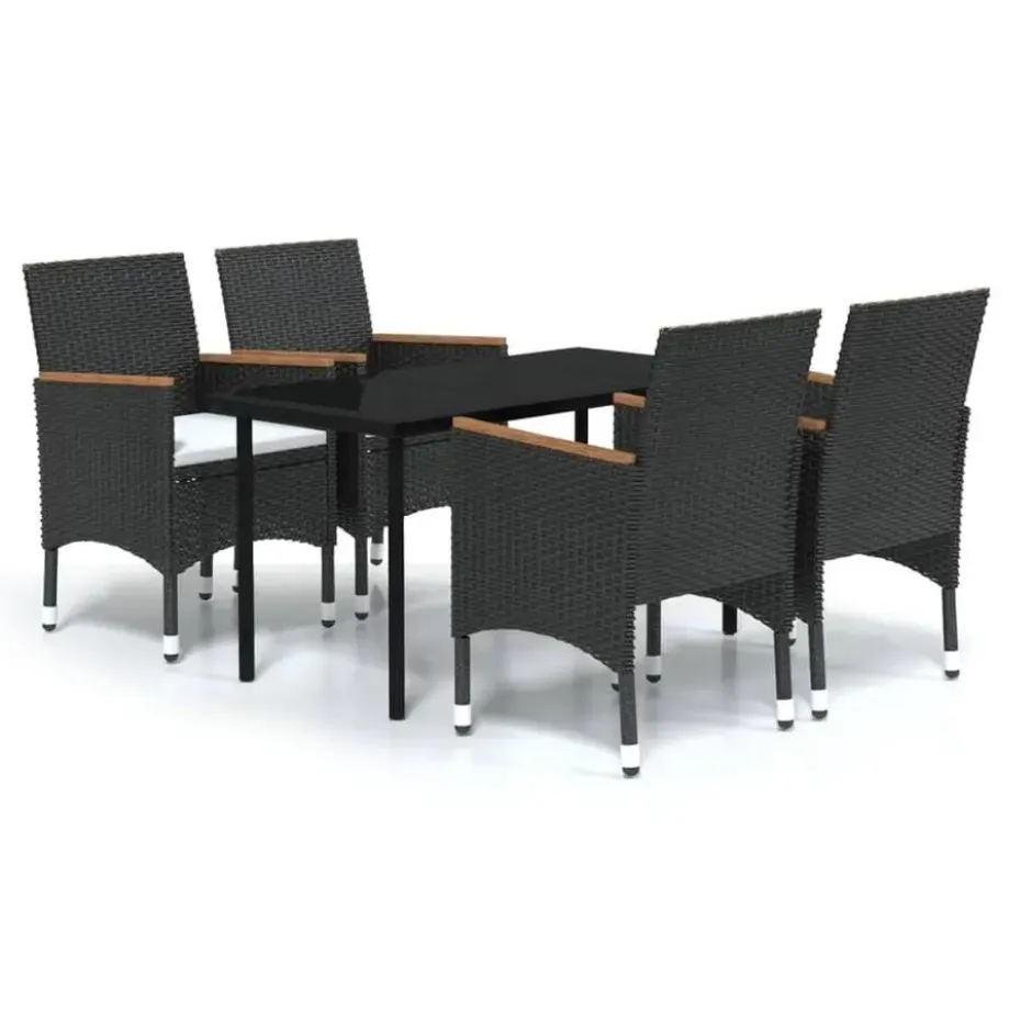 vidaXL - 5-delige Tuinset met kussens & armsteun - Zwart poly rattan - 140x70 cm