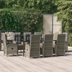 vidaXL - 9-delige Tuinset met kussens - Grijs - PE-rattan en glas - 200x80 cm