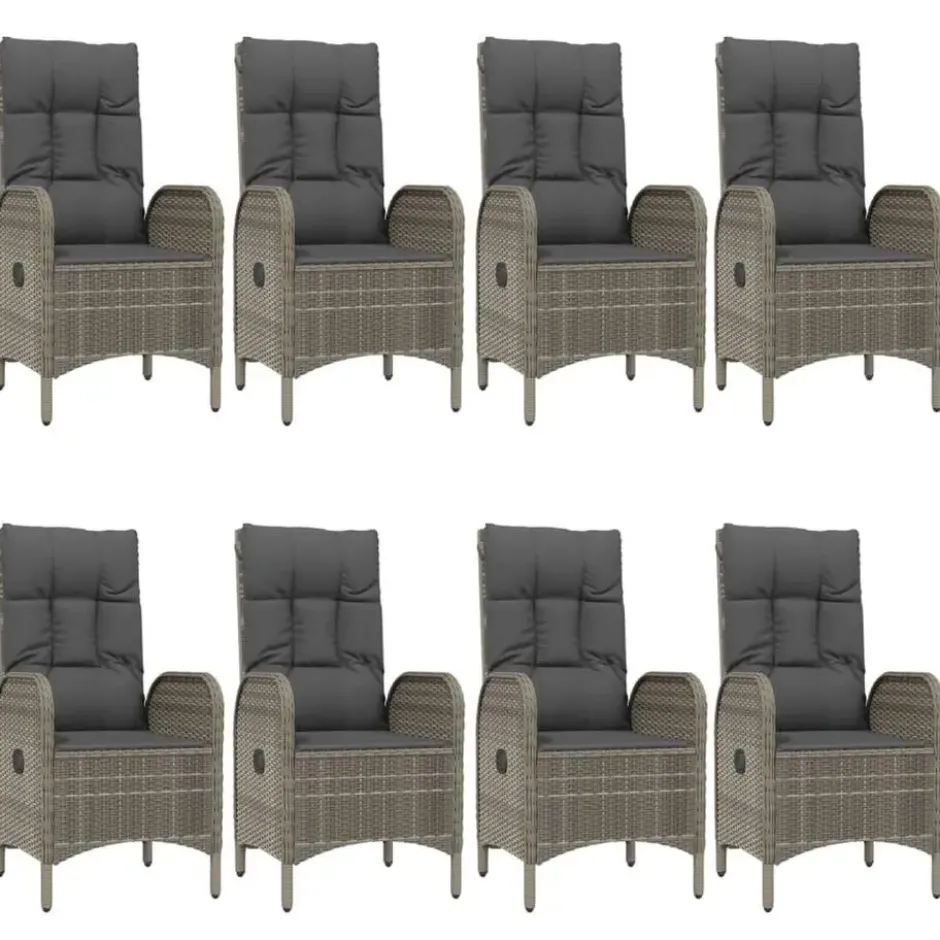 vidaXL - 9-delige Tuinset met kussens - Grijs - PE-rattan en glas - 200x80 cm