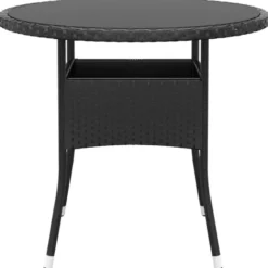 vidaXL - 5-delige Tuinset met kussens zwart - Poly rattan en glas - ø 80 cm