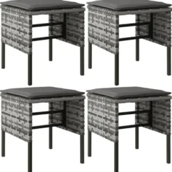 vidaXL - 6-delige Tuinset met kussens 4 krukken - Grijs - PE-rattan - 90x90 cm