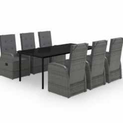 vidaXL - 7-delige Tuinset met kussens 6 grijs verstelbaar stoelen - 200x100 cm