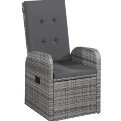 vidaXL - 7-delige Tuinset met kussens 6 grijs verstelbaar stoelen - 200x100 cm
