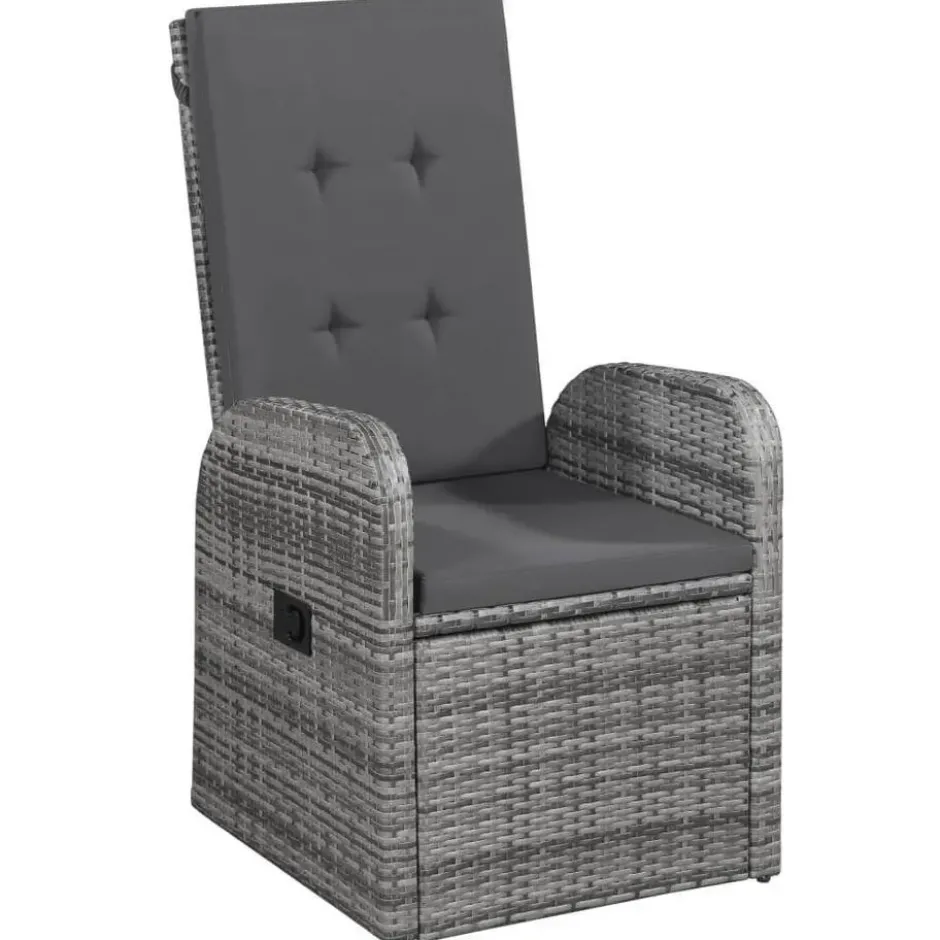 vidaXL - 7-delige Tuinset met kussens 6 grijs verstelbaar stoelen - 200x100 cm