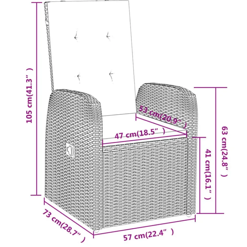 vidaXL - 7-delige Tuinset met kussens 6 grijs verstelbaar stoelen - 200x100 cm