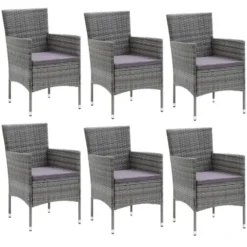 vidaXL - 7-delige Tuinset met kussens - Grijs - Poly rattan en HKC - 185x90 cm