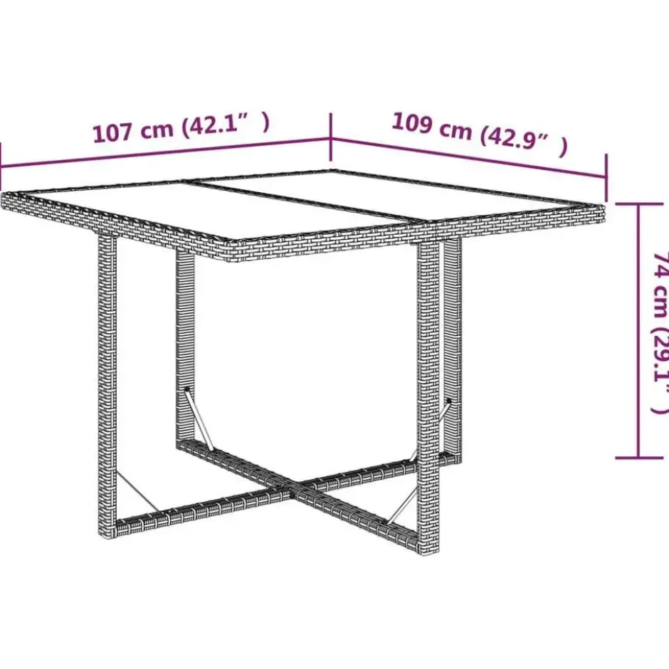 vidaXL - 5-delige Tuinset wit kussens - Bruin poly rattan en glas - 109x107 cm