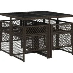 vidaXL - 5-delige Tuinset wit kussens - Bruin - PE rattan en staal - 110x106 cm