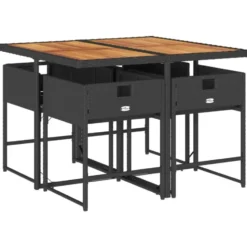 vidaXL - 5-delige Tuinset wit kussens - Zwart - PE rattan en hout - 110x106 cm