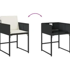 vidaXL - 5-delige Tuinset wit kussens - Zwart - PE rattan en hout - 110x106 cm