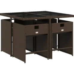 vidaXL - 5-delige Tuinset wit kussens - Bruin poly rattan en staal - 110x106 cm