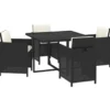 vidaXL - 5-delige Tuinset wit kussens - Zwart poly rattan en glas - 109x107 cm