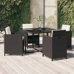 vidaXL - 5-delige Tuinset wit kussens - Zwart poly rattan en glas - 109x107 cm