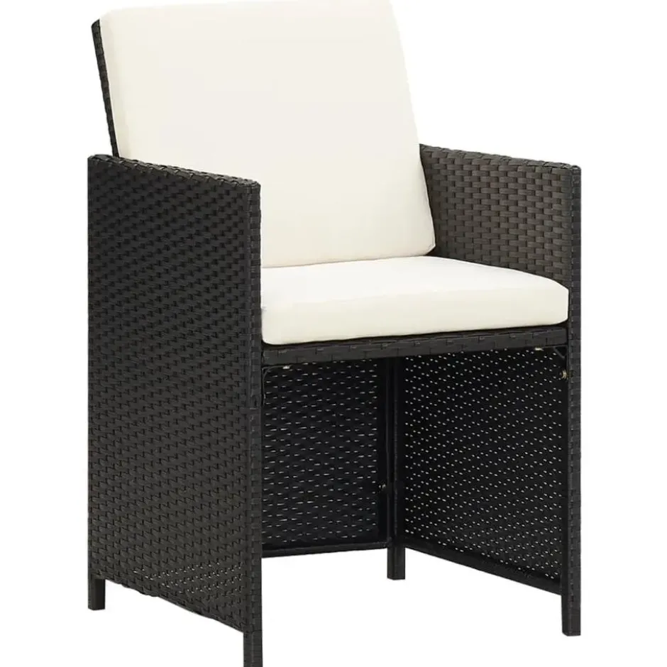 vidaXL - 5-delige Tuinset wit kussens - Zwart poly rattan en glas - 109x107 cm