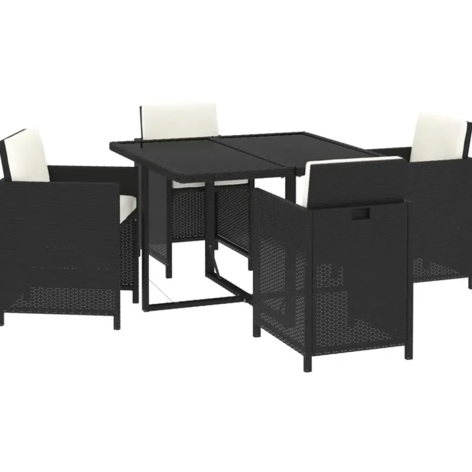 vidaXL - 5-delige Tuinset wit kussens - Zwart poly rattan en glas - 109x107 cm
